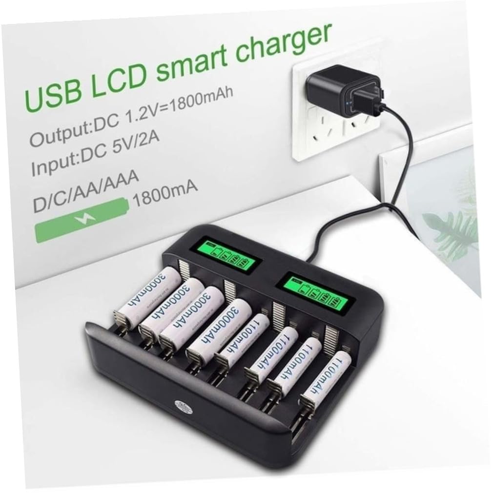 Housoutil Cargador Pilas Recargables Ranuras Carga Inteligente USB Batería AA AAA