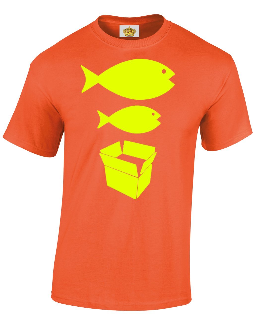 Crown Designs Big Fish Little Fish Cardboard Box Novelty Gifts for Men & Teenagers T-Shirts Tops - Orange/XX-Large