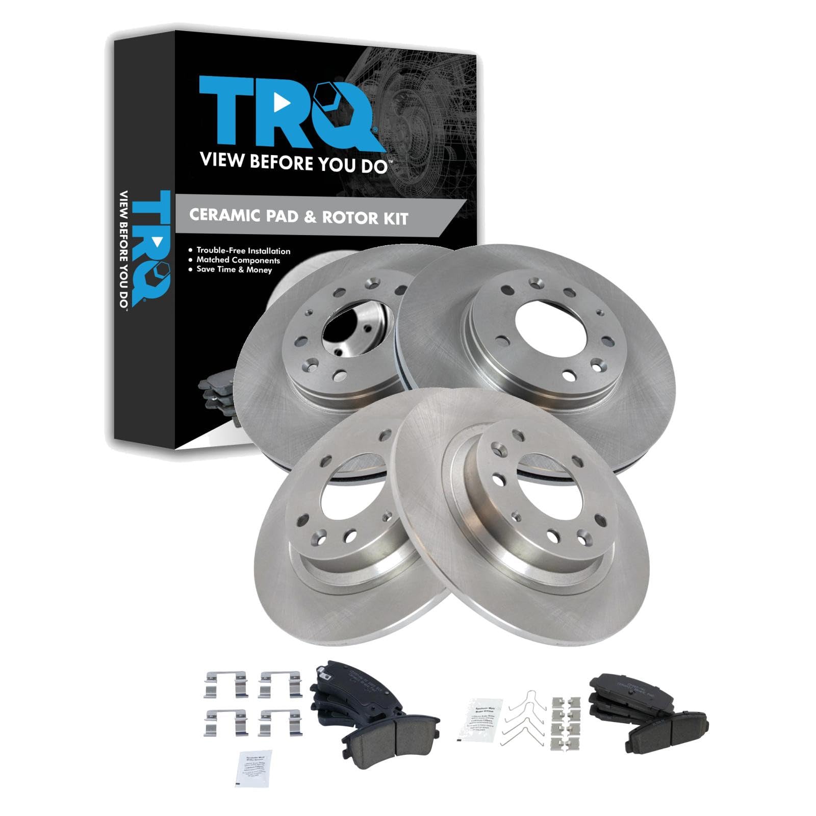 TRQ Front & Rear Ceramic Disc Brake Pad & Rotor Kit Compatible With Mazda 6