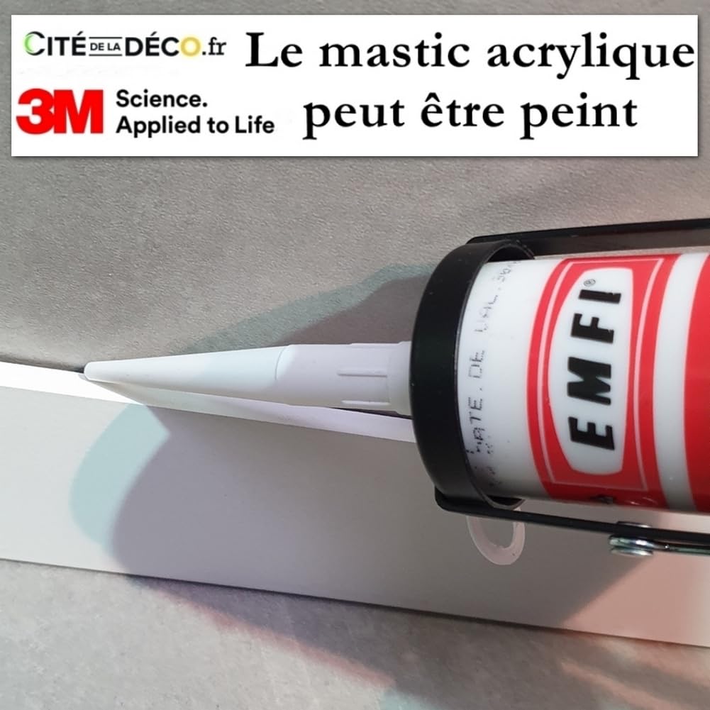 Lote de 12 masillas acrílicas blancas para juntas de rodapiés, para interior y exterior, se puede pintar. Fabricación francesa para MadeInNature (EMFIMASTIC Acrílico Plus).