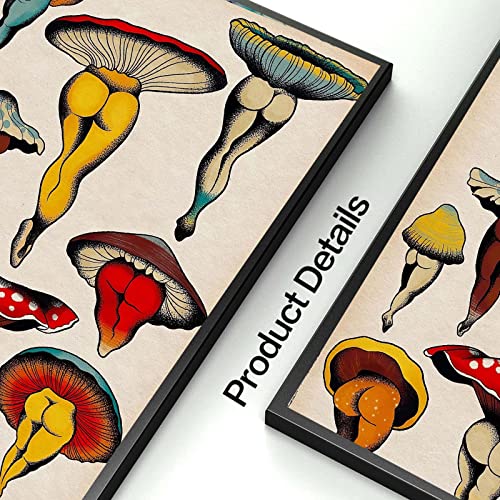 Canvas Painting Print Art Wall Funny Mushroom Poster Cute Boho Nature Plant Wall Art, Mushroom Aesthetic Wall Print Decor, Abstract Canvas Retro Picture For Bedroom Room Home Unframed (12 * 16In) #TOP4