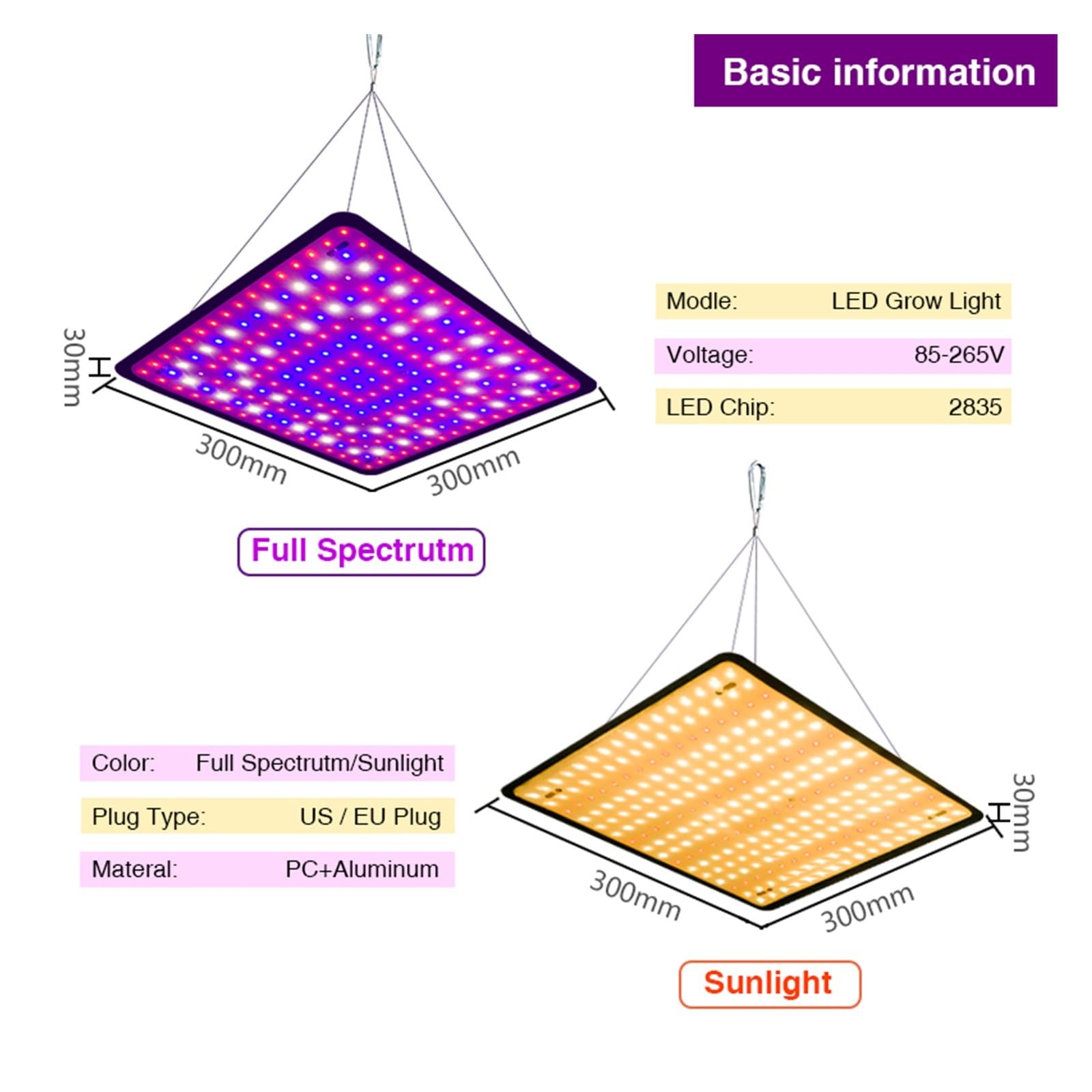 LED Full Spectrum Grow Light 1000W Lampada for Piante da Interno for Serra idroponica Veg Flower Grow Tent(Sunlight x2)