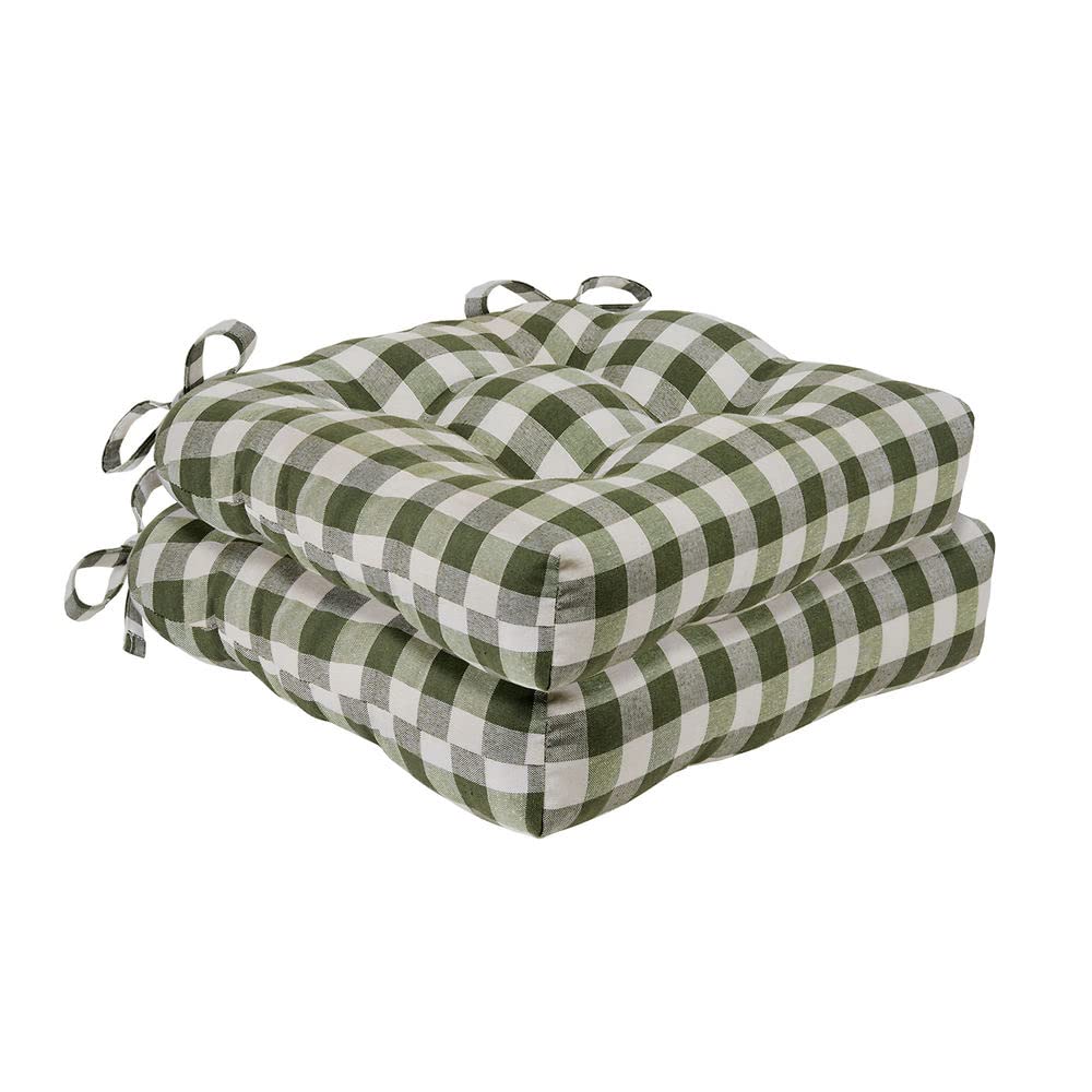 Buffalo Check Tufted Chair Seat Cushions, 2-Pack, Sage - 16