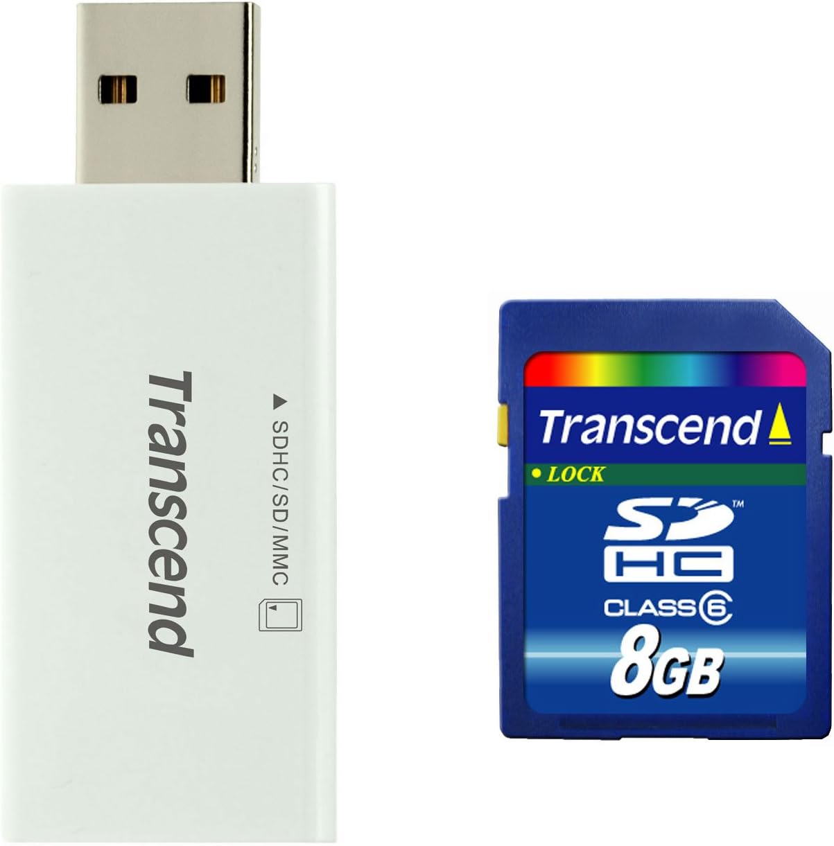 Transcend 8 GB Class 6 SDHC Flash Memory Card with USB 2.0 Card Reader TS8GSDHC6-S5W