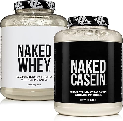 NAKED Paquete de proteínas alimentadas con pasto: suero de leche sin sabor de 5LB y caseína sin sabor de 5 libras