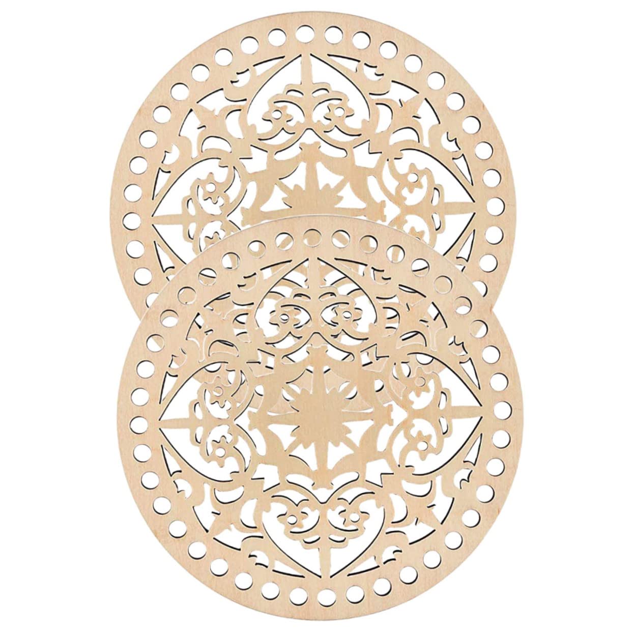 Beatifufu 2Pcs Wooden Hollow Crochet Basket Base for Crafts Pre Drilled Bag Bottom for Easy Weaving for Yarn Projects and Home Decor
