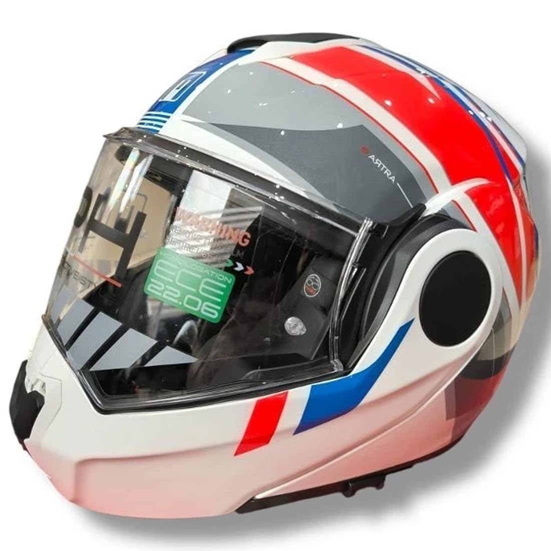 Casco Reversibile Modulare MPH ARTRA Bianco Rosso Blu Lucido Per Moto e Scootere Omologato ece 22.06