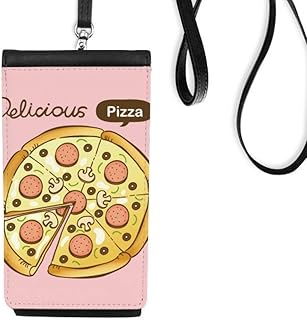 Sausage Mushroom Pizza Italy Foods Phone Wallet Purse Hanging Mobile Pouch Black Pocket