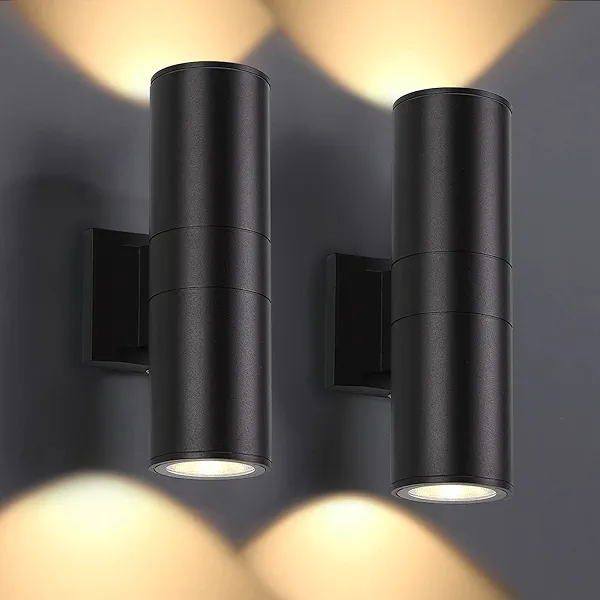 DAKAFUL Outdoor Wall Lights 2 Packs, Integrated LED Cylinder Up Down 12W 2700K Modern Aluminum Light, Waterproof Exterior Light for Porch Patio Door