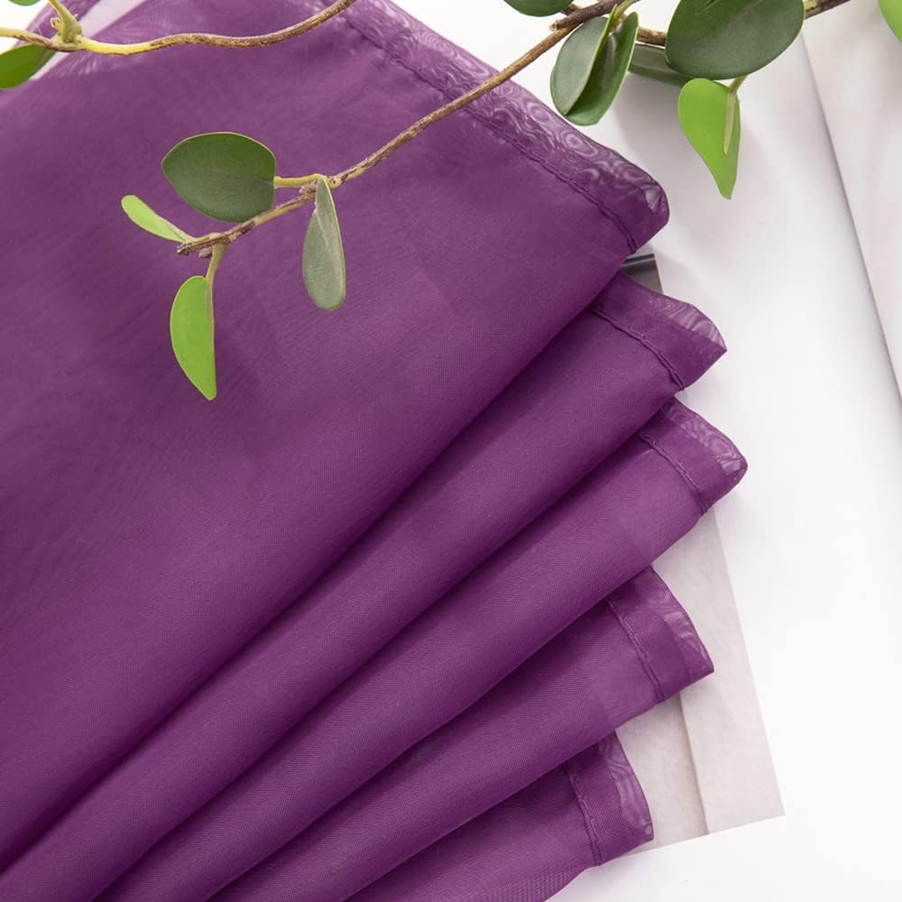 MIULEE Luxury Sheer Curtain Scarf Valance for Window Ceremony Wedding 54'' x 216'' Bundle with Pack of 2 Velvet Soft Throw Pillow Covers 18x18 Inches for Sofa Bedroom, Purple