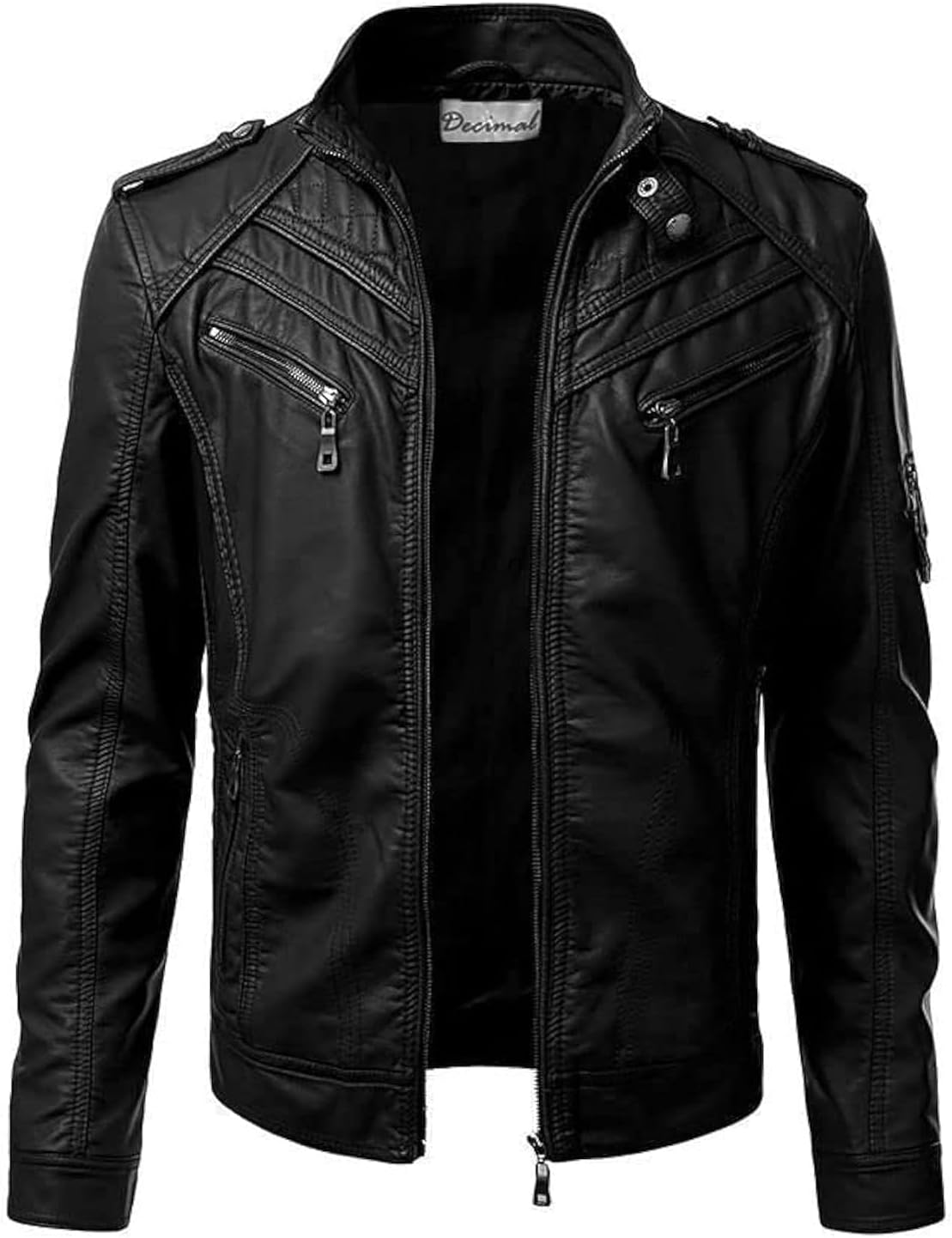 DECIMAL Men's Black Genuine Lambskin Leather Biker Jacket VINTAGE REAL MOTORCYCLE JACKETS FOR MEN - Image 2