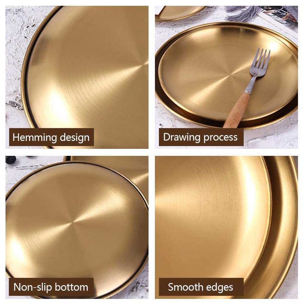 Vusddy Tablett Goud Rond - Gouden serveerschaal van roestvrij staal - Metalen display decoratief schaaltje voor kaarsen, sieraden, make-up, theeservies, vazen, inlooptafel decoratief (20 cm