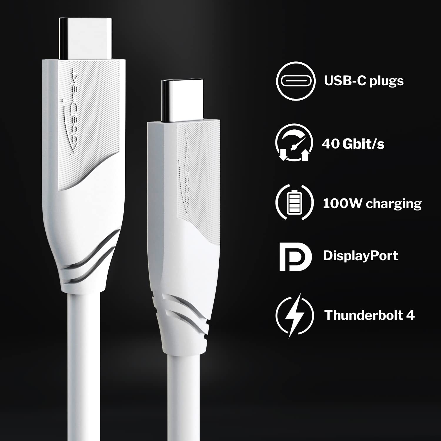 KabelDirekt – Kabel USB C All-in-One 8K – 1,8m, biały, 40Gbit/s, 100W | Przesyła dane i wideo z prędkością 40Gbit/s, 100W, uniwersalny kabel do przesyłania danych/ładowania/monitora