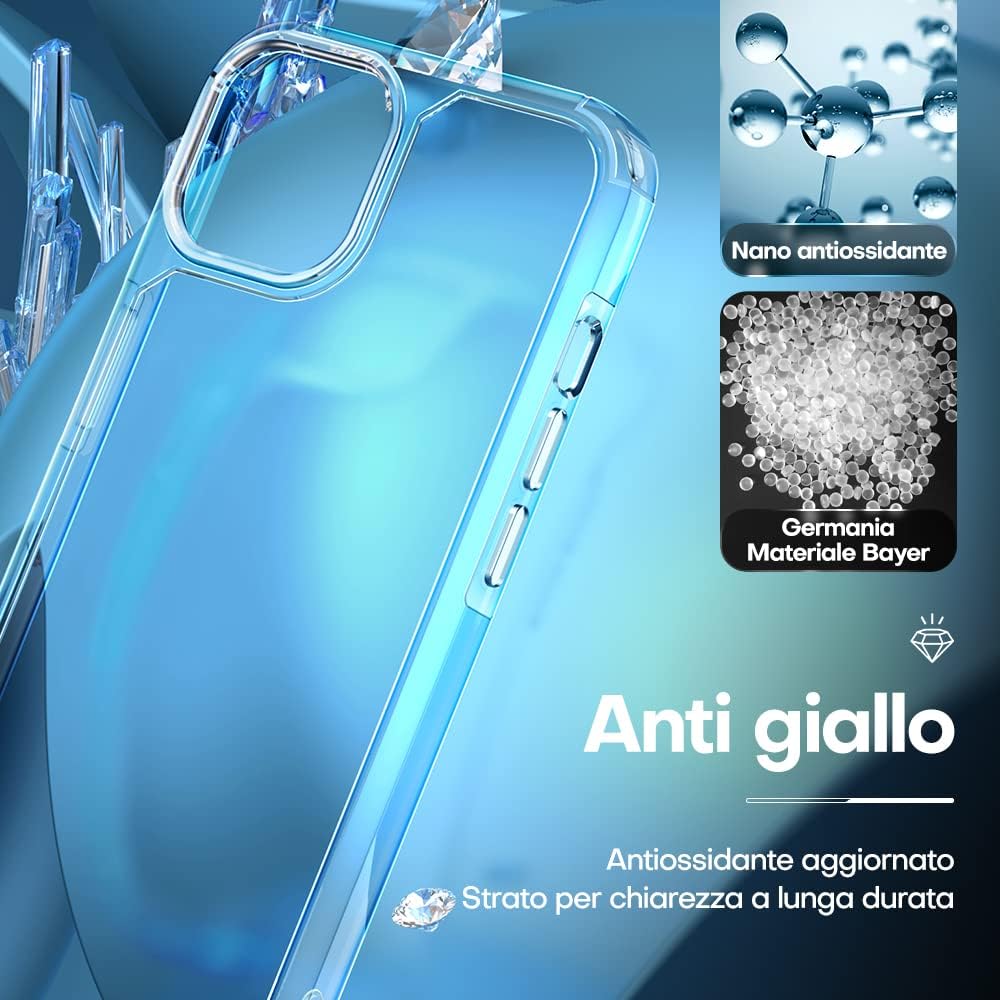TAURI Cover per iPhone 13, [3 in 1] 1 Custodia[Senza Ingiallimento] con 2 Pellicole Vetro Temperato, [Protezione Antiurto Militare] Sottile Antishock, Anticaduta- Trasparente