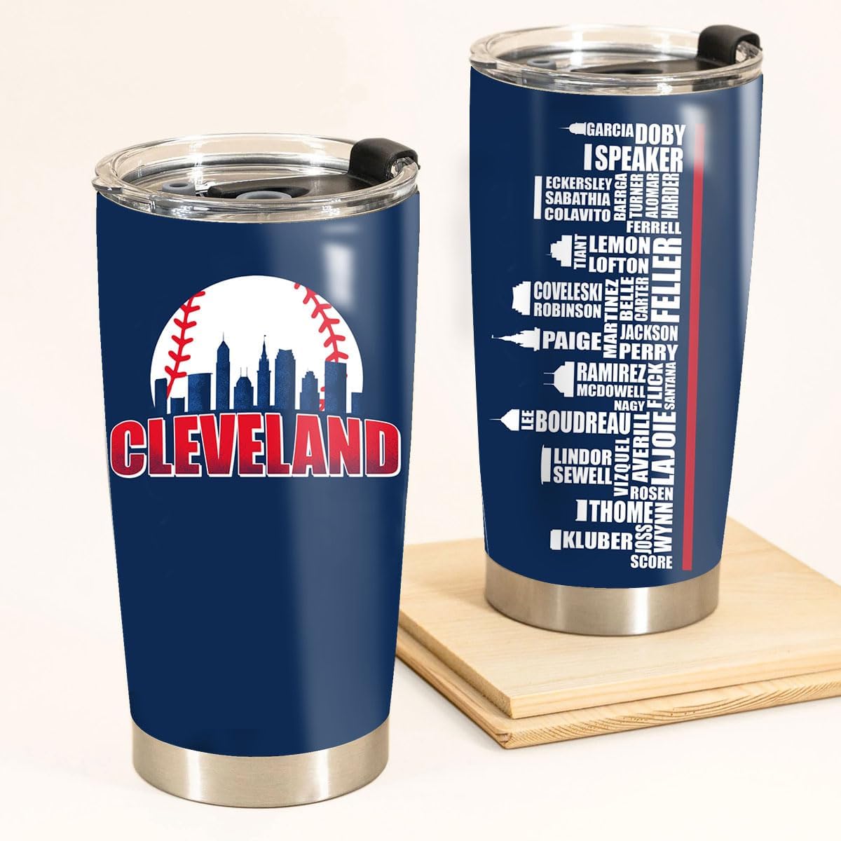 Schian Cleveland City Skyline Legends Baseball Tumbler - Coffee Mug Insulated Tumbler With Lid - Mother's Day, Father's Day, Birthday, Christmas Gifts For Fans - 20 Oz| Stainless Steel