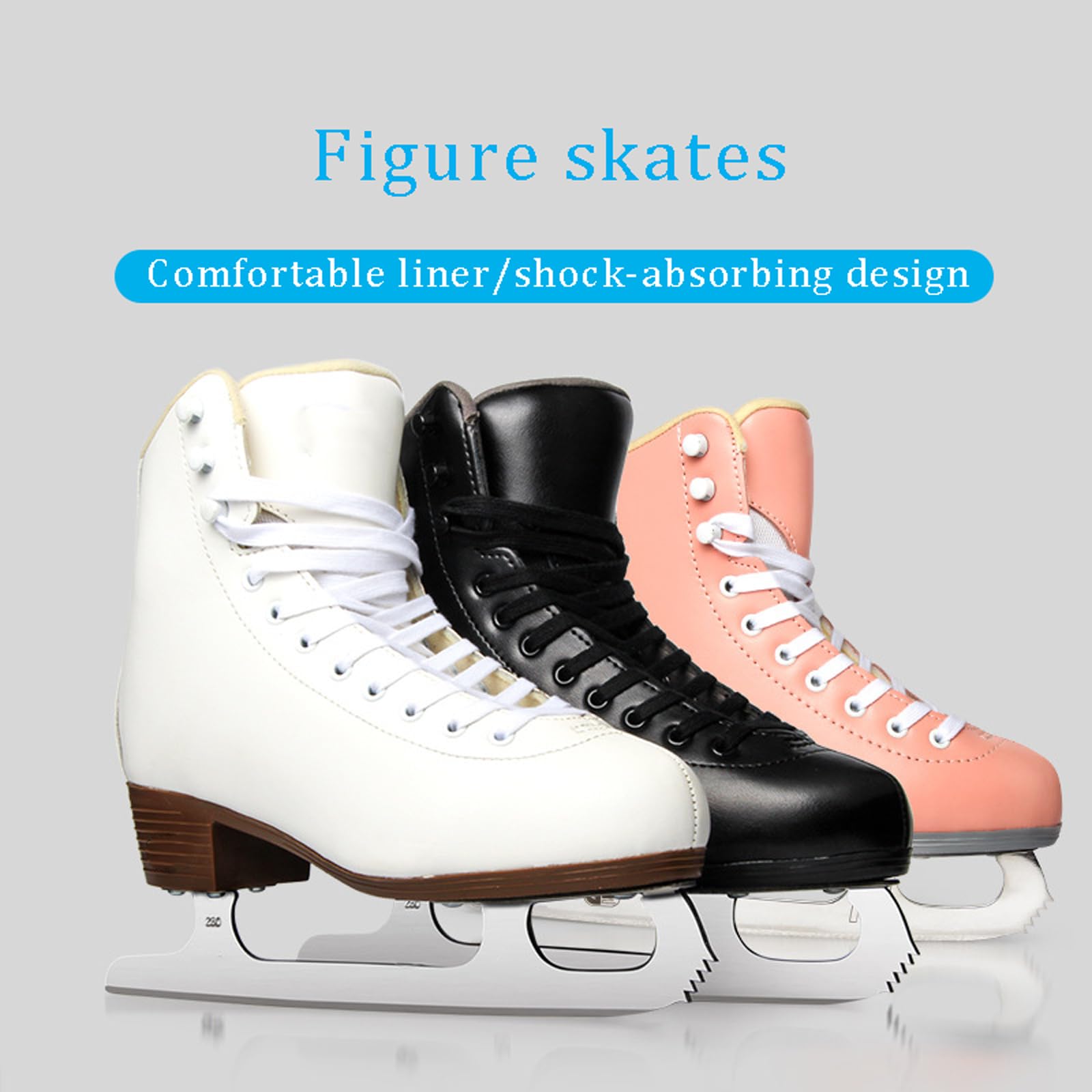 Patins de Hockey Unisex-Adult,Patines de hielo para patinadores principiantes e intermedios,Forrado para un ajuste cómodo para pistas de patinaje sobre hielo(Color: blanco,negro,rosa)