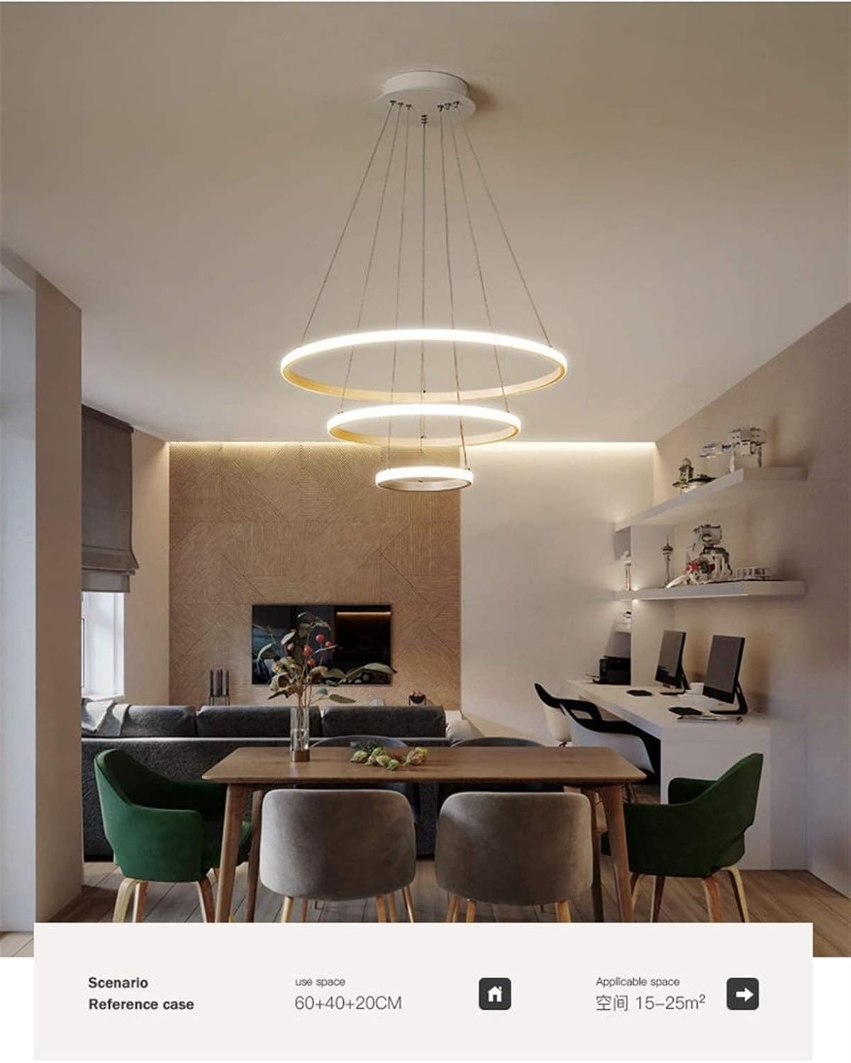 Modern LED Chandelier Hanging Lamp Rings Ceiling Chandelier Lighting for Living Room Dining Room Light Fixtures Black (Color : Black Warm White Size : 20 40 60 80cm 4ring) (Black Warm White 30 50 70 image 2