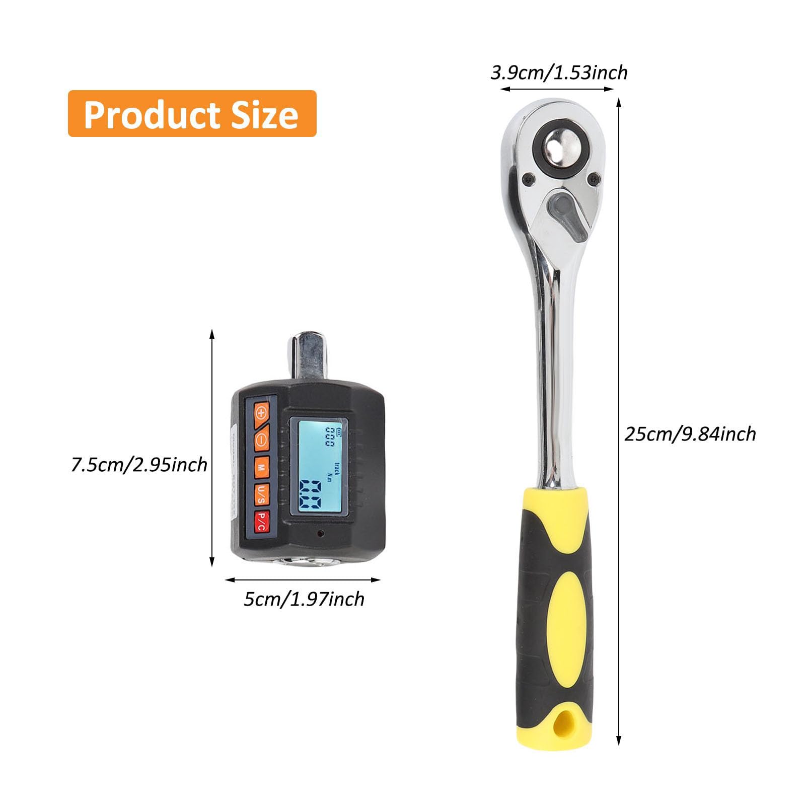 Luocute Cyfrowy Klucz do Klucza Momentu Obrotowego, Cyfrowy Miernik Skrętny 4-135 NM (2,95-99,6 ft-lb) 1/2 "1/4" 3/8 "adapter