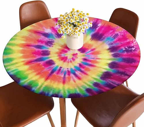 Miniatura 34 de Mantel redondo de mármol ónix con bordes elásticos, color marrón, lavable, reutilizable, para cocina, picnic, fiesta, 40-44 pulgadas Ónix