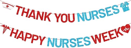 Cartel de la semana de las enfermeras con purpurina, pancarta de agradecimiento para enfermeras, decoraciones de semana de enfermeras, decoraciones