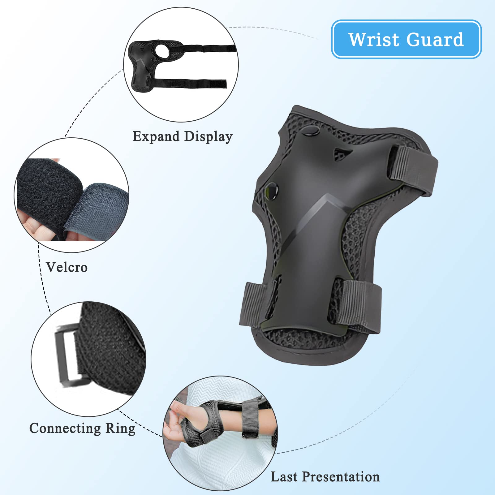 Kit de Protection Patins à Roulettes 6 Pièces Réglables Genouillères Coudières Protège-Poignets Vélo