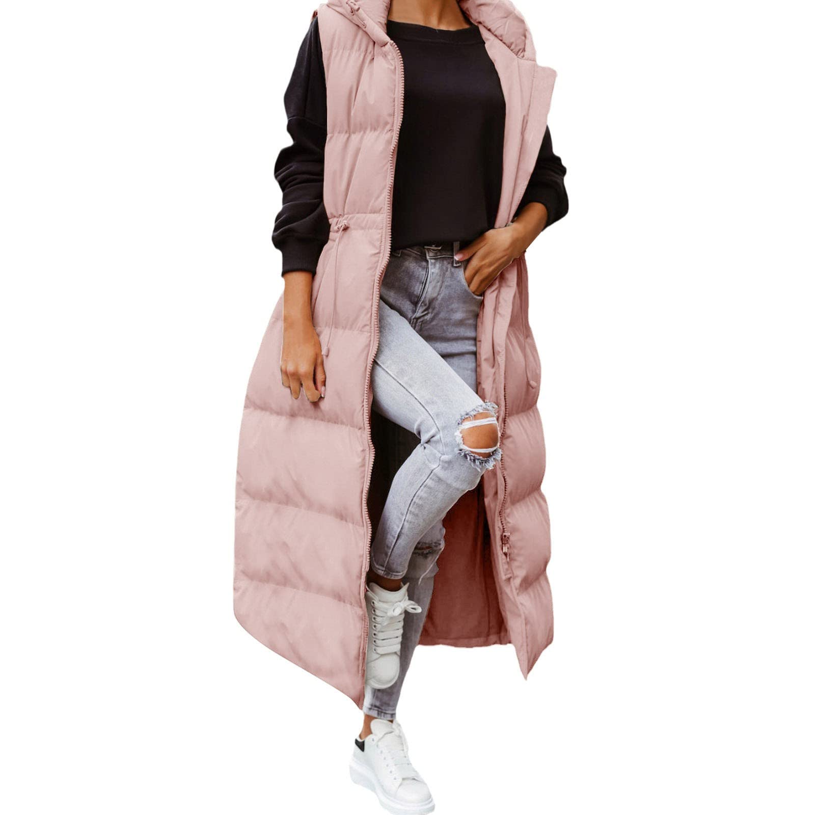 Genérico Chaleco con capucha Mujer Chaqueta acolchada sin Mangas cremallera Borrego Invierno Chalecos Casual Moda Tallas Grandes versátil al Aire Libre