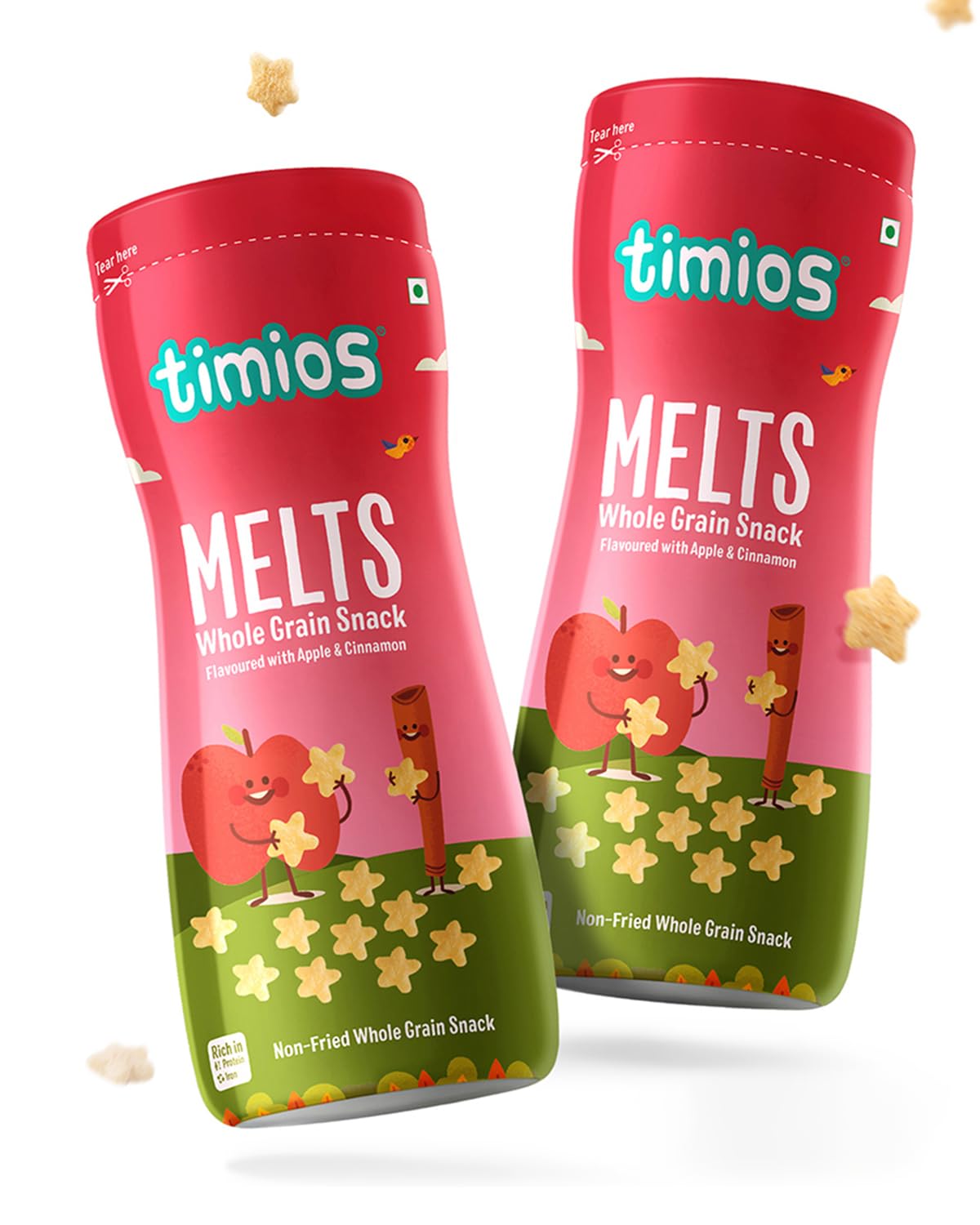 Melts Wholegrain Preservative Free Teething Puffs for Kids, Apple & Cinnamon, No Maida, Not Fried, Rich in Iron, Fiber, Travel Friendly, Healthy Snacks for Kids, Snacks Combo,Pack of 2,50g Each