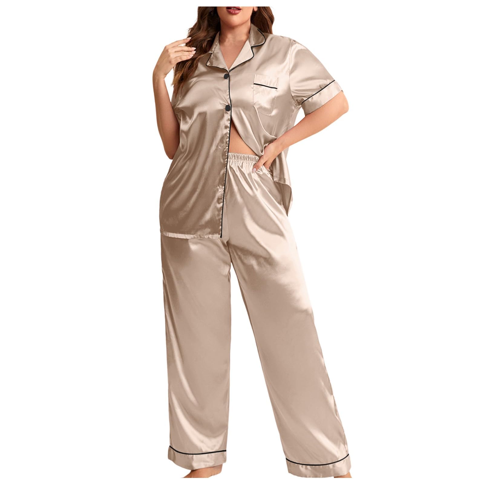 Generisch Mono de mujer para fiesta, boda, moda, color liso, cómodo, con botón, manga corta, dos piezas, elegante, moderno, casual