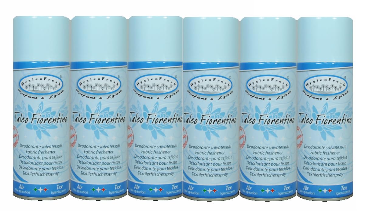 6 Deodorante Spray 400 ML Talco Fiorentino per Tessuti, Tende, Divani, Uffici e Ambienti (6 SPRAY DA 400 ML)