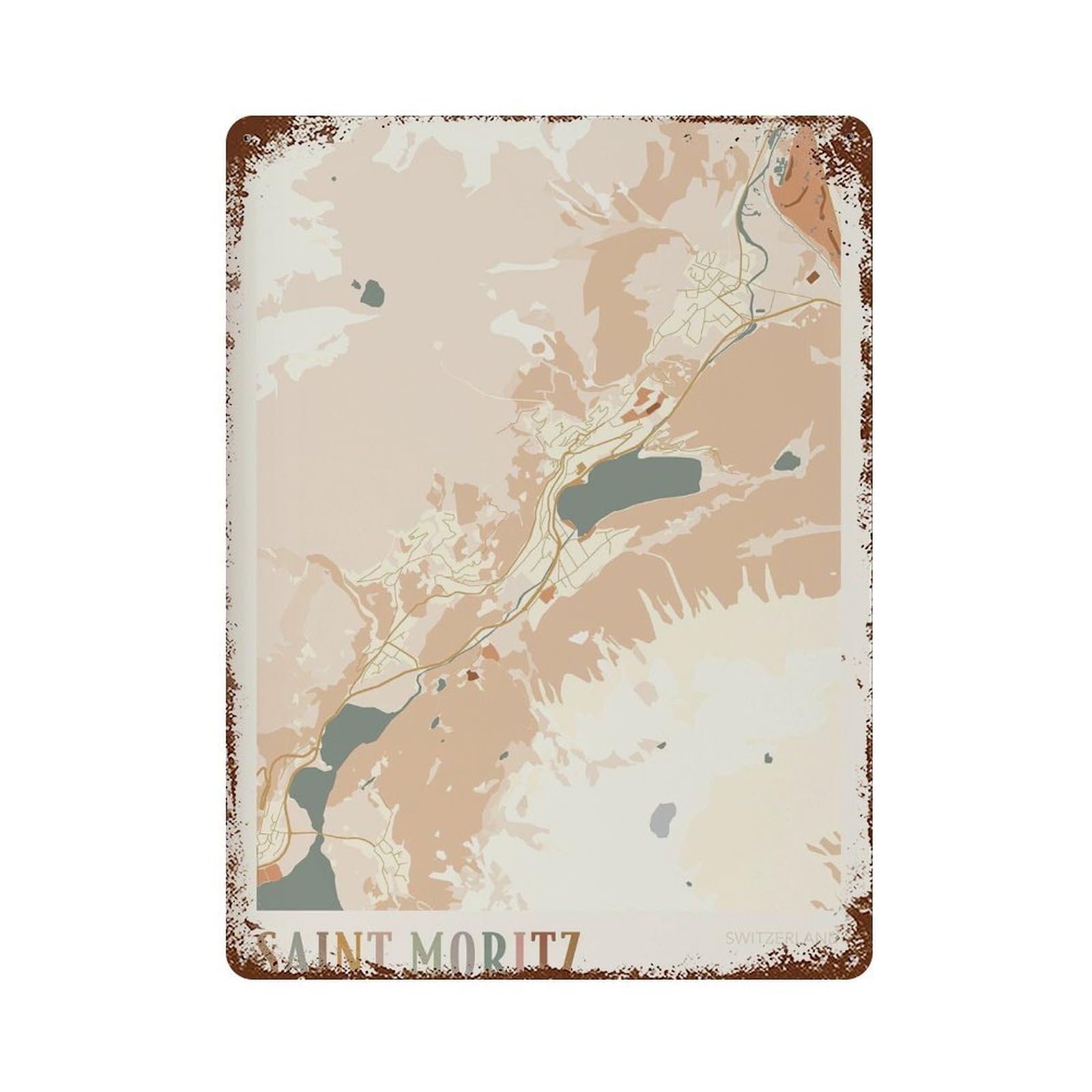 xiaoxiaoshen Saint Moritz Map Switzerland Travel Gift Boho Wall Decor Art Metal Tin Poster Modern Home Decor Art Home Bar Shop Decorations Vintage Sign 40x30cm