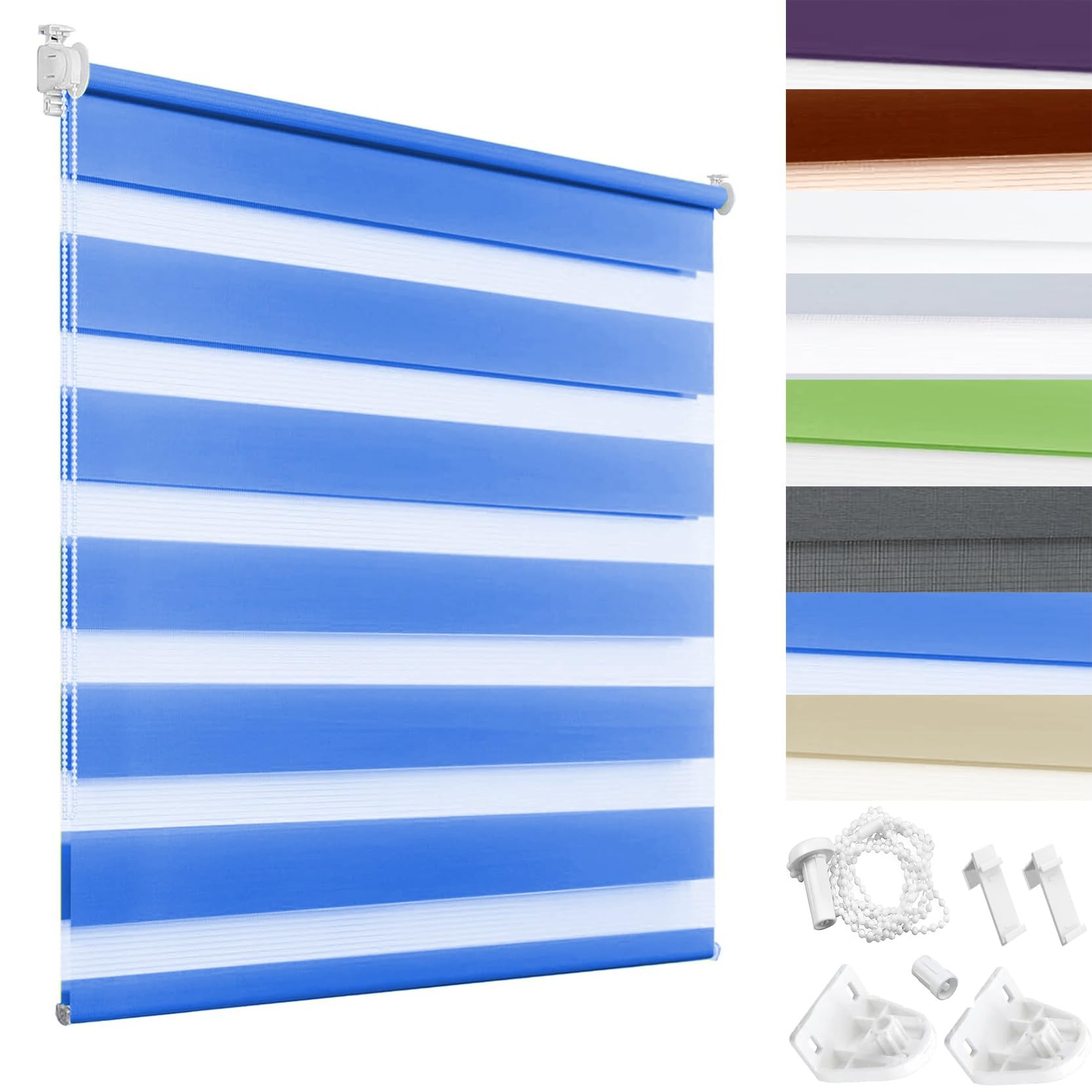 Store Enrouleur de Double Tissu 50 x 110 cm Occultant et Isolant Store Enrouleur Jour Nuit Tissu Double Décoration Fenêtre pour Fenêtre, Bleu