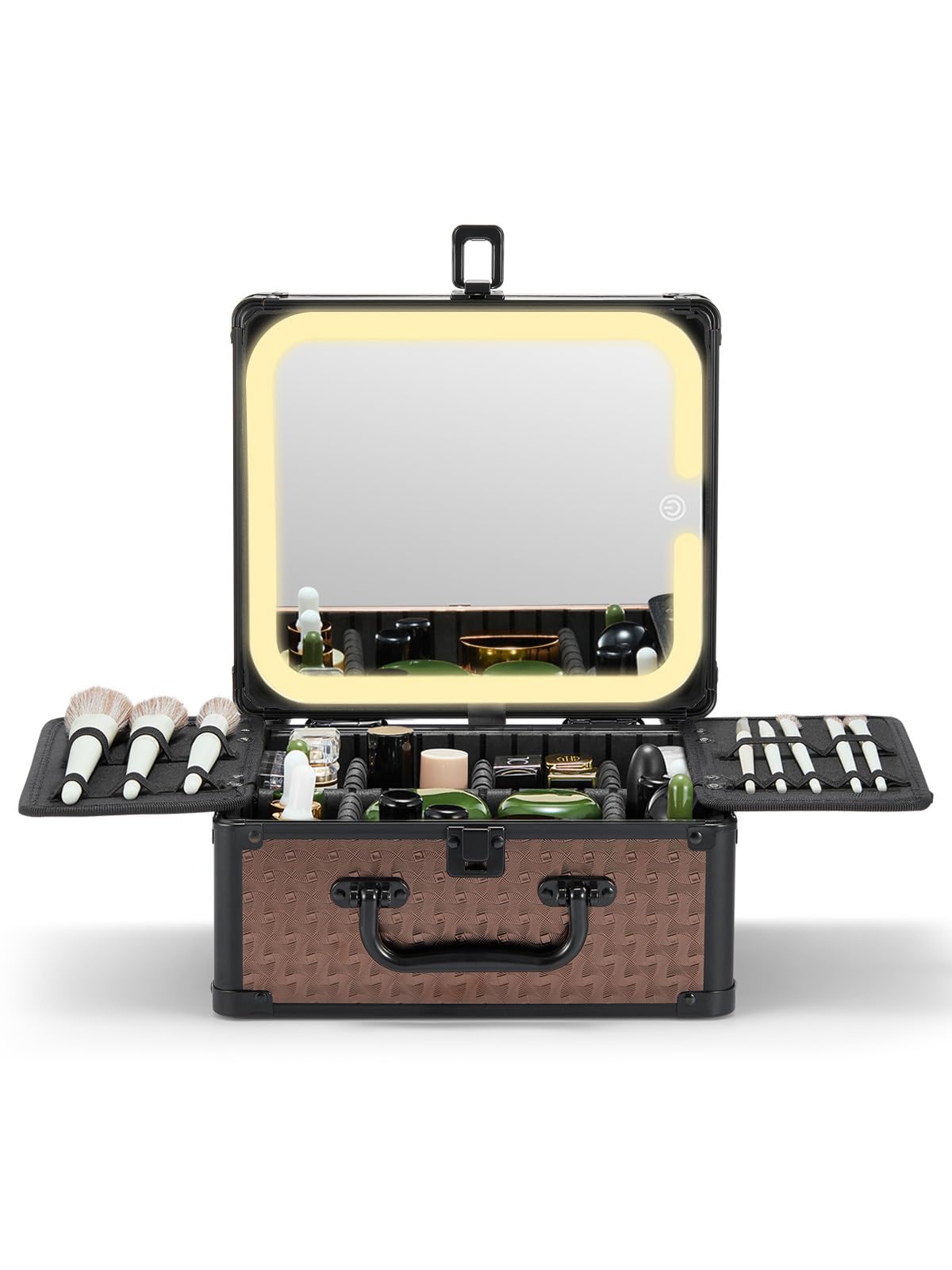 Qislee Makeup Box with A Detachable Lighted Mirror, Waterproof Travel Train Case, Cosmetic Organizer and Makeup Suitcase with Adjustable Dividers,