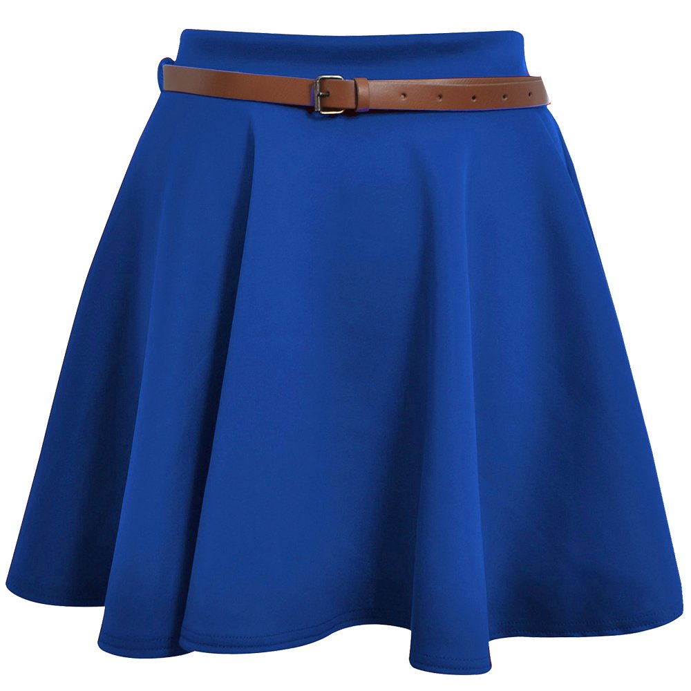 Skater Belted Stretch Waist Plain Flippy Flared Short Skirt Royal Womens Size 14