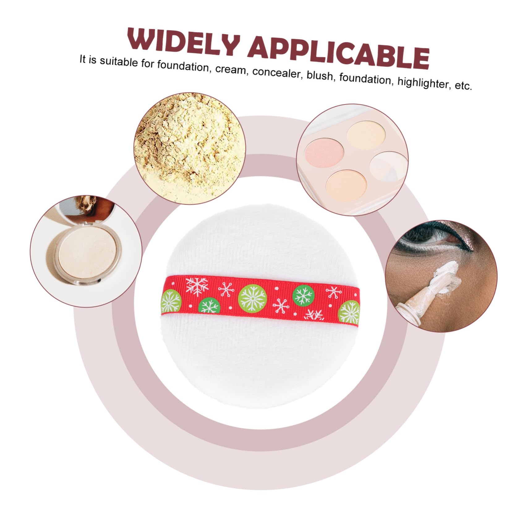 PartyKindom 6Pcs Christmas Series Soft Makeup Powder Puff Applicator with Ribbon Design for Foundation Present and Multipurpose Use