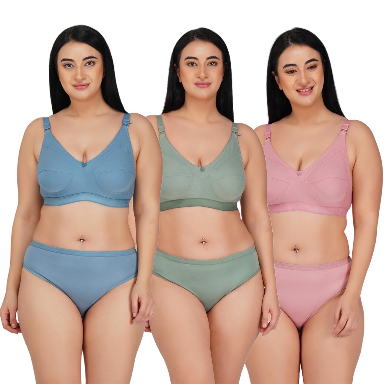 spunn Women's Cotton Mix Full Coverage Non Padded Bra Panty Set for Heavy Bust Lingerie Set Combo-picture-26