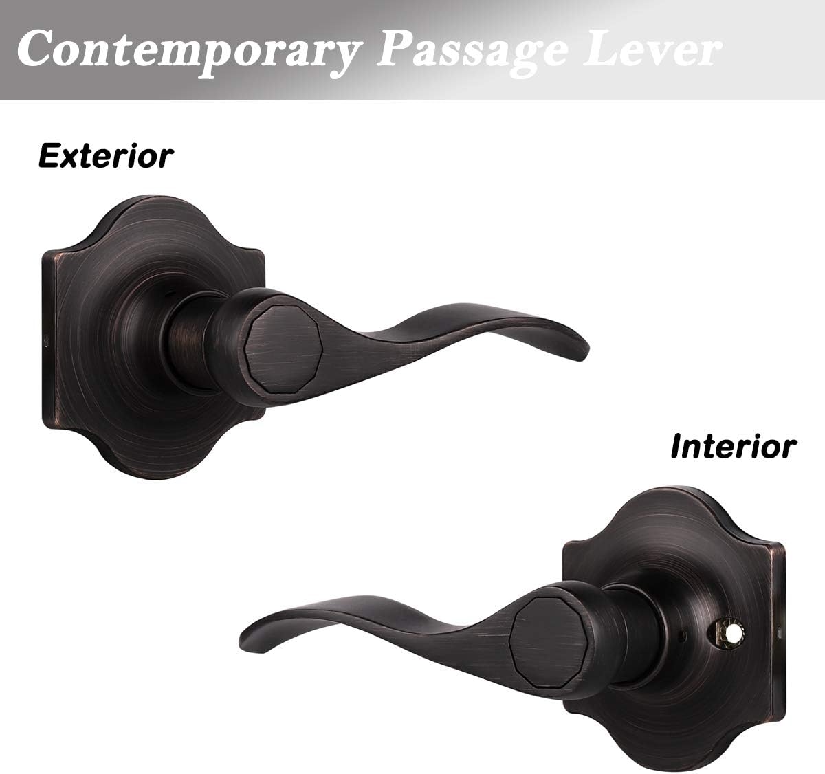 Fеаturеd Prоduсt knobelite 5 Pack Camelot Trim Hall and Closet Lever Passage Door Lever, Keyless Door Lock for Right/Left Handed Reversible Interior Door Handle with Wave Style in Oil Rubbed Bronze