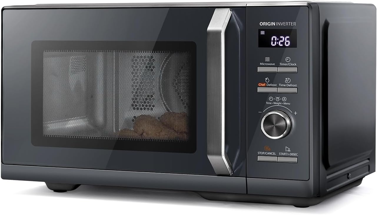 Toshiba 25L Solo 900W Microwave Oven in a Stunning Sleek Morandi Grey Colour. With Origin Inverter, Chef Defrost, 10 Power Levels, 7 Auto Menus, Easy Clean, MW3-AM25PFI(MG)