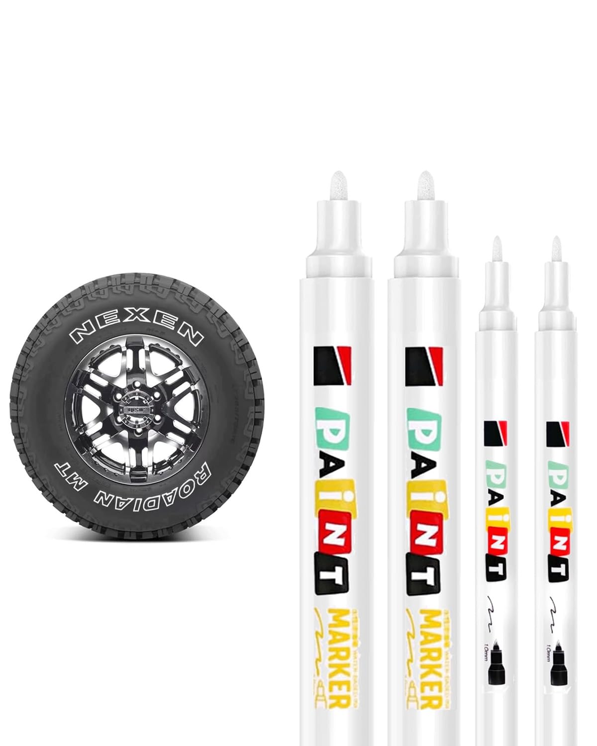 Confezione da 4 pennarelli per pneumatici, pennarello bianco, impermeabile da 1 mm e 3 mm, pennarello bianco per pneumatici bianco, impermeabile, grande capacità per pneumatici di auto