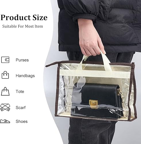 Miniatura 5 de PH PandaHall Paquete de 5 bolsas antipolvo para bolsas, organizador transparente de almacenamiento de bolsos, bolsa colgante con asa de cremallera