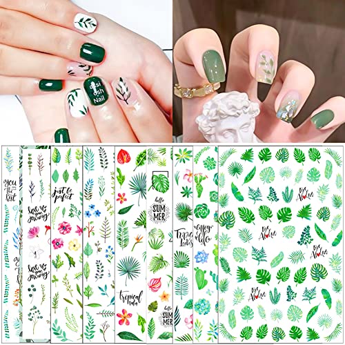 Leaves Nail Stickers Decals,Summer For Nail Decoration 3D Green Plants Tropical Palm Leaf Flower Cactus Self-Adhesive Designs Stickers For Manicure Diy Nails Art Supplies Accessories 9 Sheets #TOP1