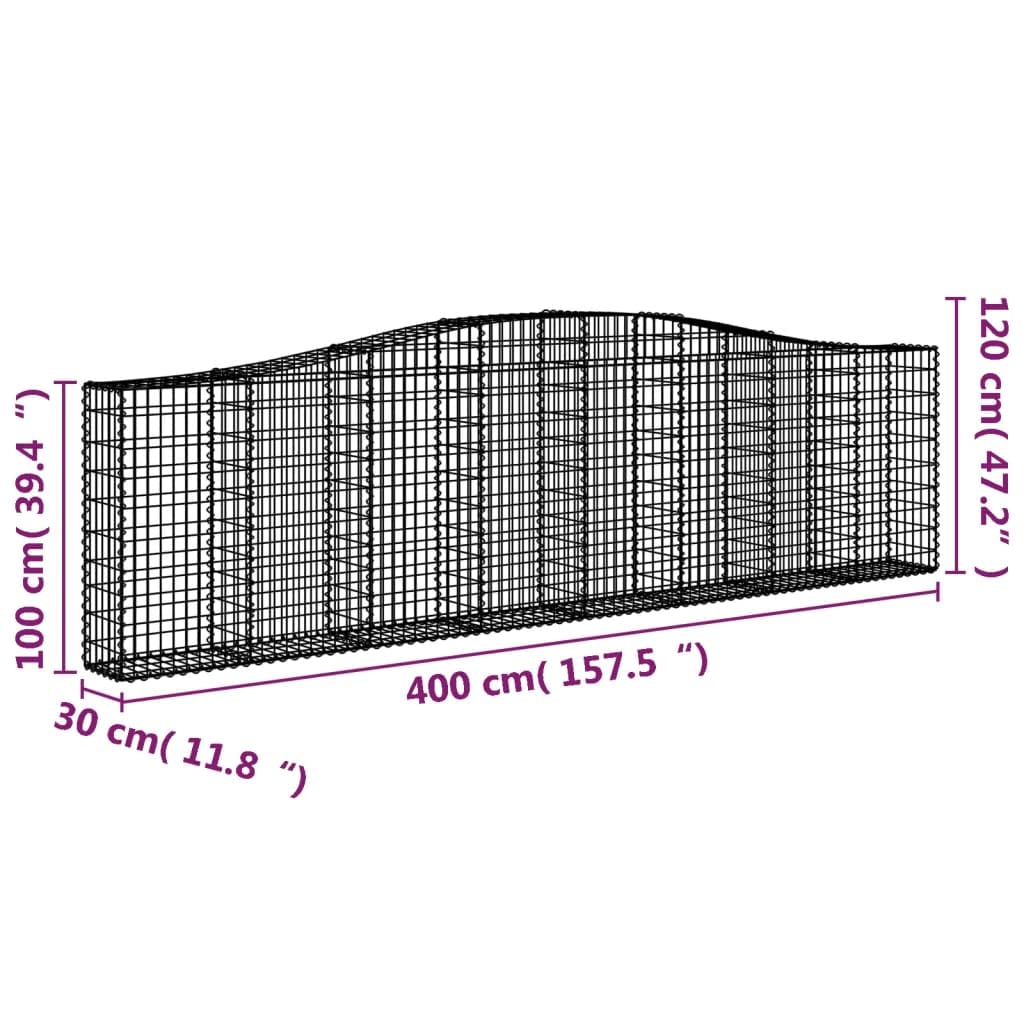 Set di 8 recinzioni per gabbioni, 400 x 30 x 100/120 cm, in ferro zincato con arco alto, per giardino, prato e terrazzo, robuste e durevoli, adatte anche come frangivista decorativa
