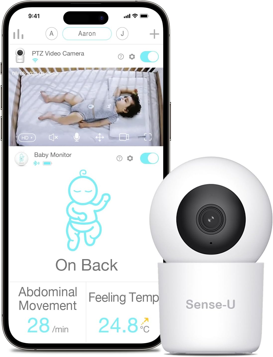 Smart 2K Video Baby Monitor, Pan/Tilt, Person/Baby Crying/Motion Detection, 2-Way Talk, Night Vision, Background Audio, No Monthly Fee, (Compatible with Smart Baby Monitor)