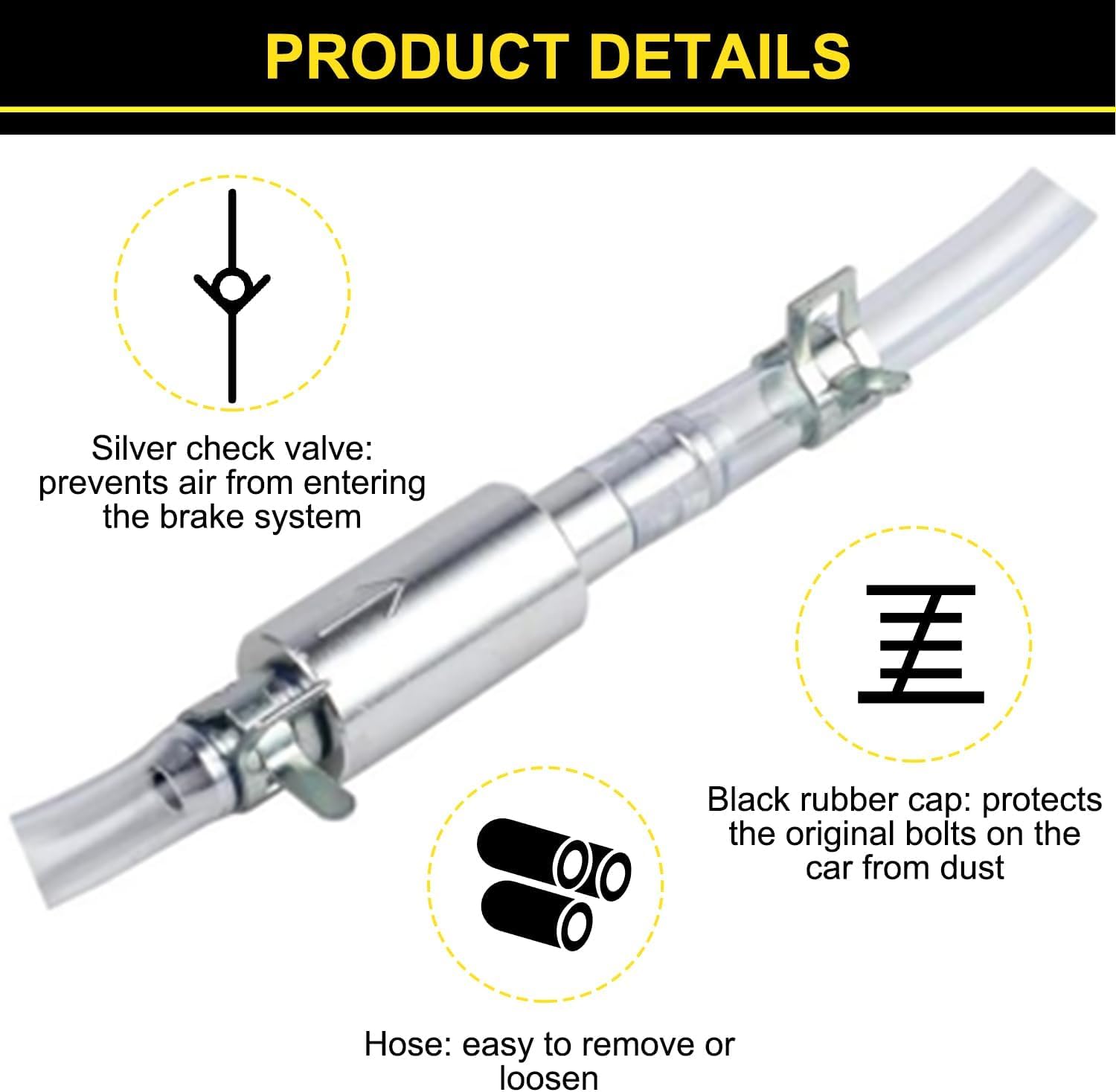Brake Bleeder Hose - One Way Check Valve Tube Bleeding Tool Kit for Car Motorcyle Clutch, 2025 New Brake Bleeder Hose One Way Check Valve for Hydraulic Brake System (5Pcs)