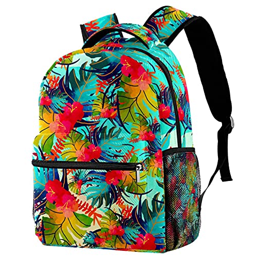 Sac à dos de voyage fille garçon bleu tropical motif feuilles école
