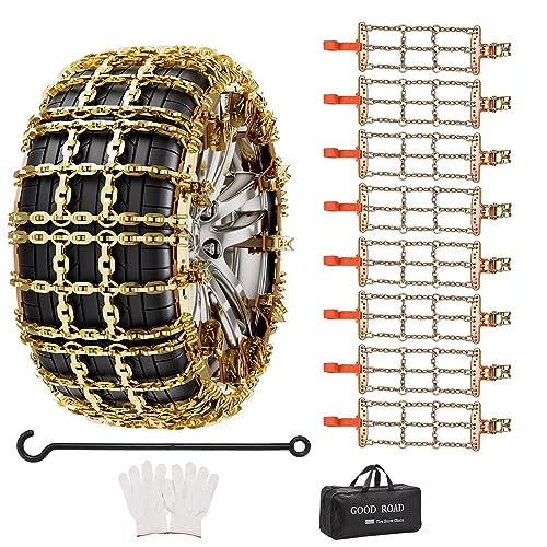 Alvorox - Lot de 8 chaînes à neige antidérapantes en acier pour pneus de voiture - Pour urgence, neige, glace, boue, sable, sol - Convient pour une largeur de pneu de 165 à 205 mm