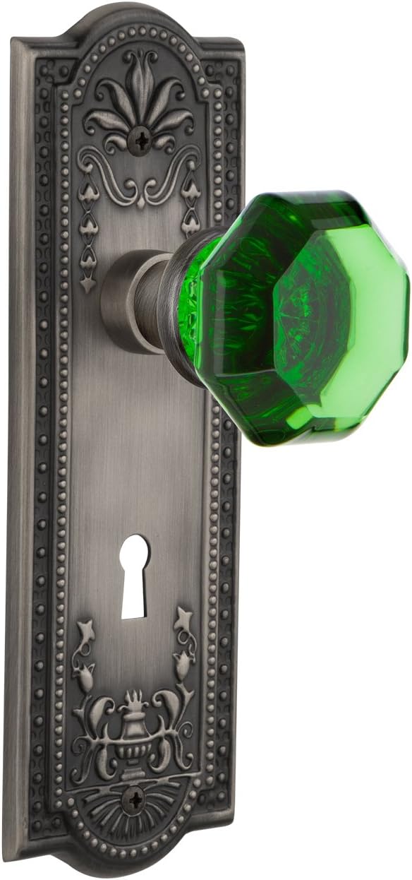 Nostalgic Warehouse 726303 Meadows Plate Interior Mortise Waldorf Emerald Door Knob in Timeless Bronze, 2.25 with Keyhole