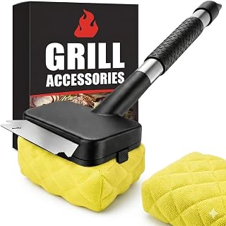 Premium Grill Brush Bristle-Free with Scraper, Safe BBQ Grill Cleaner with Replaceable Pad, Heavy Duty Non Scratch Cleaning Tool for Gas Charcoal Pellet & Porcelain Grates, 20.47 Inch Handle