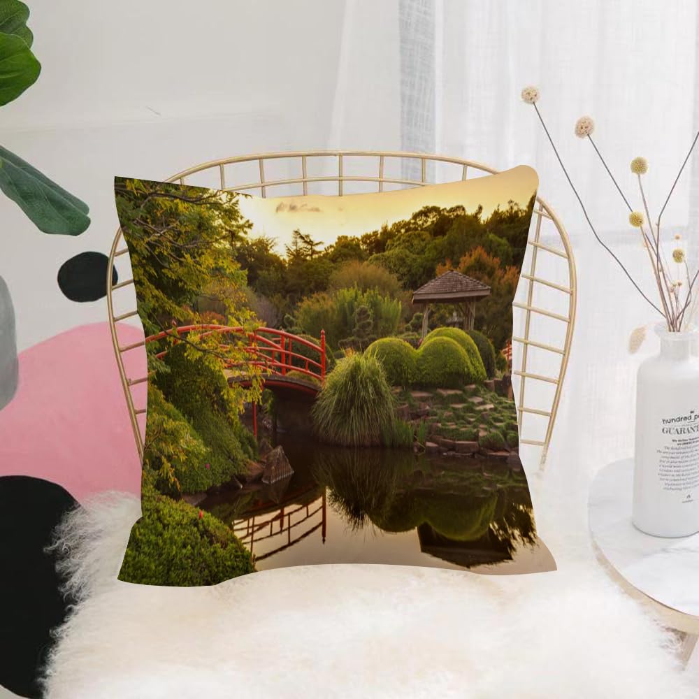Hyosxw Japanese Peaceful Garden In Twilight With Re - A1 Cushion Cover,Throw Pillow Case Home Decorative For Living Room Bedroom Sofa Chair 18X18 Inch,Japanese Peaceful Garden In Twilight With Reflections In Water Red Bridge On Su,Pillowcase 45X45cm