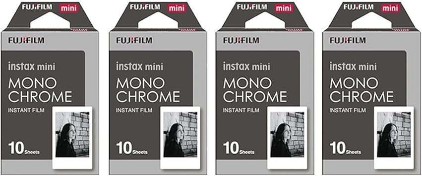 Fujifilm Instax Mini Instant Film Monochrome 4-Pack Bundle Set, Mono Chrome 10 x 4 = 40 # 337556 for Mini 90 8 70 7s 50s 25 300 Camera SP-1 Printer