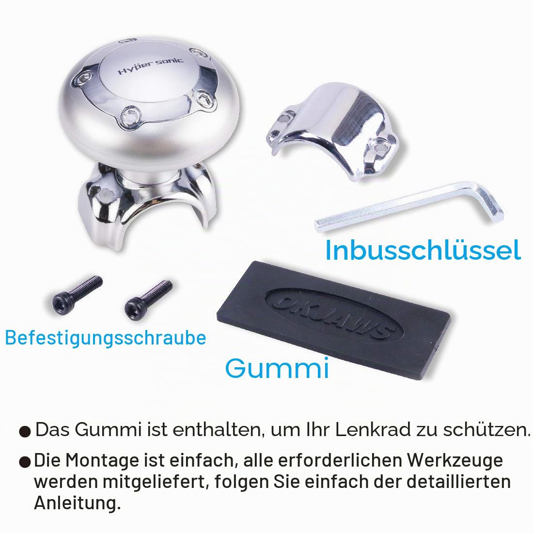Hypersonic auto Silber Lenkrad Spinner Knopf Kunststoff Power Griff Zubehör